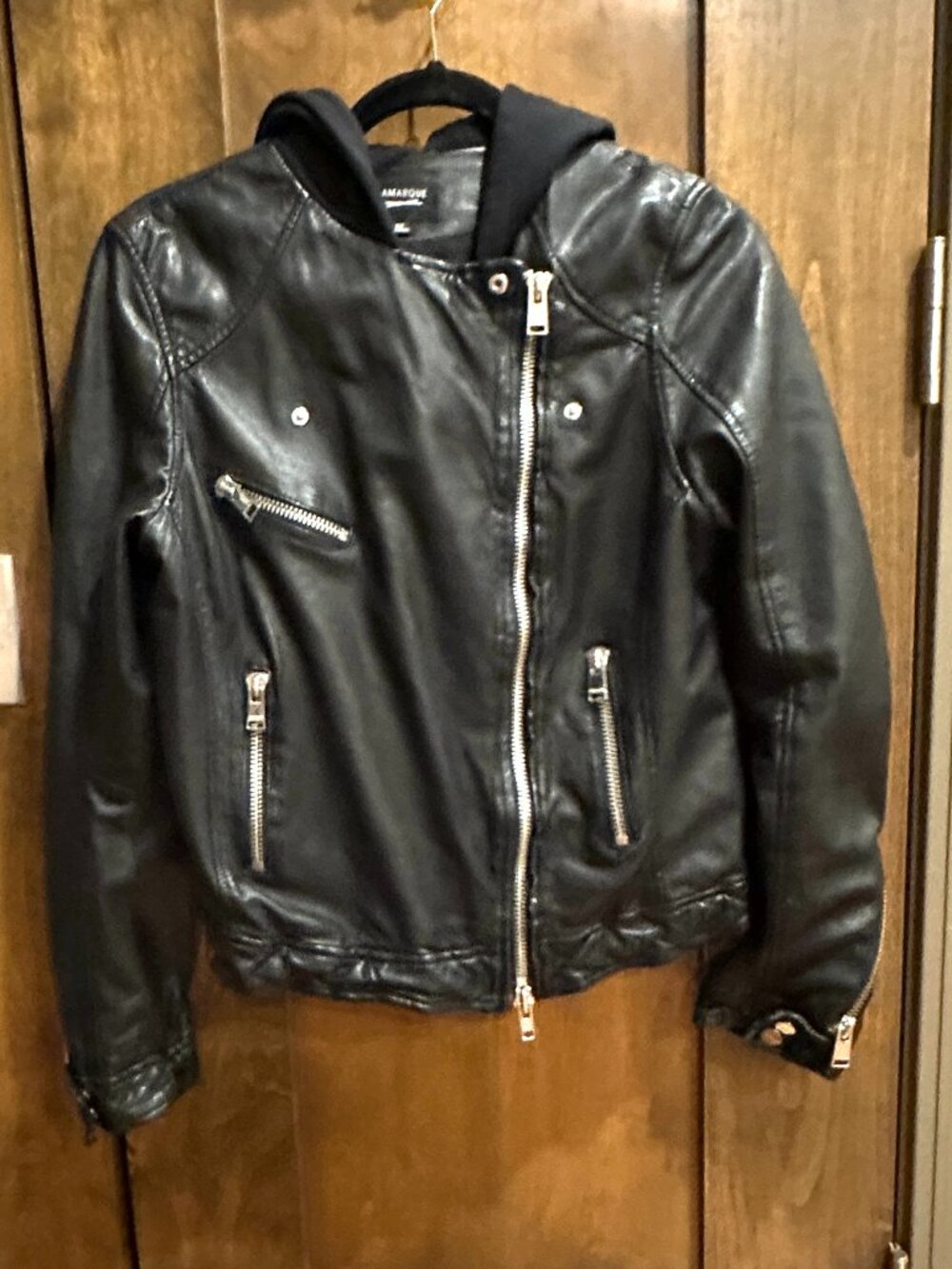 LAMARQUE BLACK LEATHER HOODIE BIKER JACKET MEDIUM